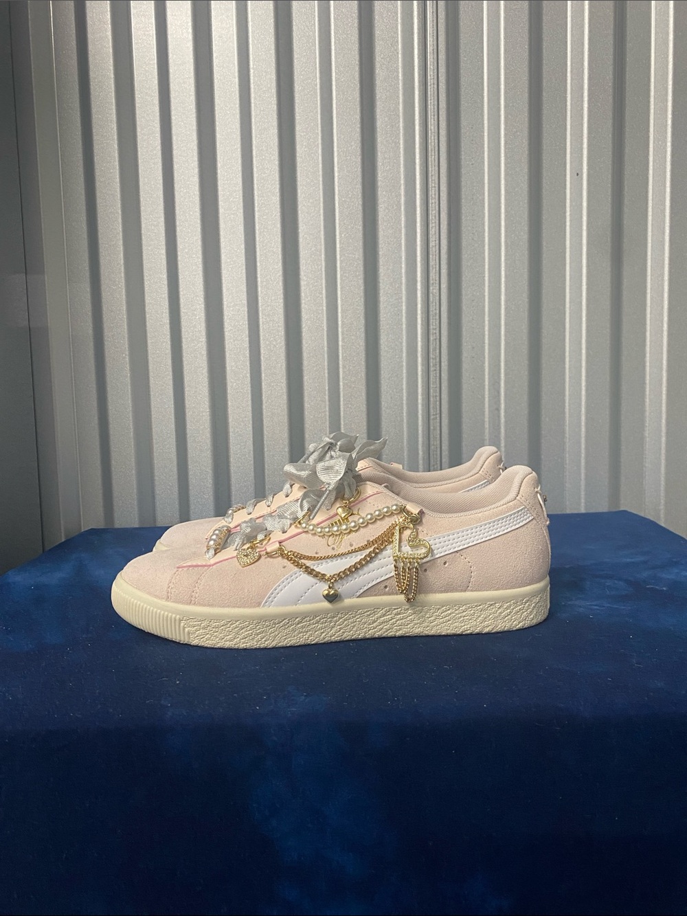 Puma Pink Suede Casual Sneakers with Gold Chain Accents